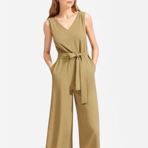Everlane Sleeveless V-Neck Wide-Leg Jumpsuit with Tie Belt - Olive